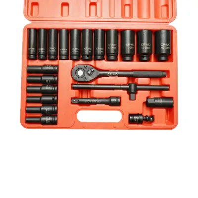 Trusa chei tubulare lungi 8-32mm, antrenor cu clichet, prelungitor 127mm, bara T, cardan 1/2 inch Cr-Mo 23 piese Breckner Germany - imagine 3