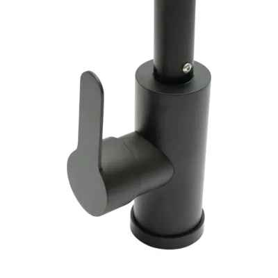 Baterie chiuveta bucatarie negru mat cu pipa rotativa tip U, monocomanda, aliaj zinc, furtunuri incluse - imagine 12