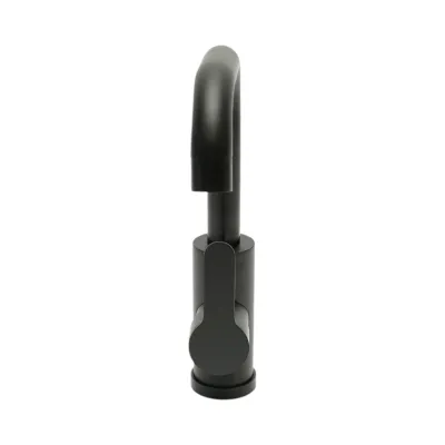 Baterie chiuveta bucatarie negru mat cu pipa rotativa tip U, monocomanda, aliaj zinc, furtunuri incluse - imagine 5