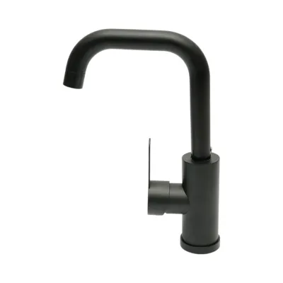 Baterie chiuveta bucatarie negru mat cu pipa rotativa tip U, monocomanda, aliaj zinc, furtunuri incluse - imagine 3