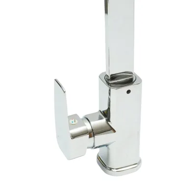 Baterie chiuveta bucatarie cu pipa inalta patrata, monocomanda, crom lucios, aliaj zinc, furtunuri incluse - imagine 11