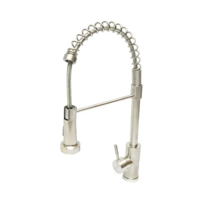 Baterie chiuveta bucatarie cu dus extractibil, arc flexibil, perlator 2 functii, inox satinat, aliaj zinc, furtunuri incluse
