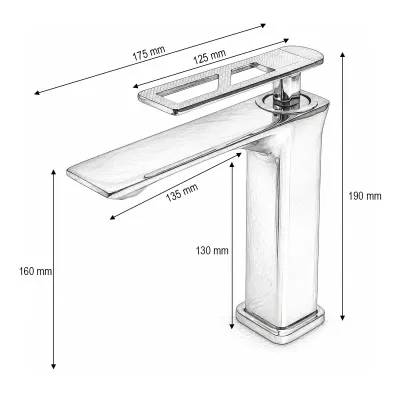 Baterie lavoar baie inalta patrata, monocomanda, negru mat, aliaj zinc, furtunuri incluse - imagine 4