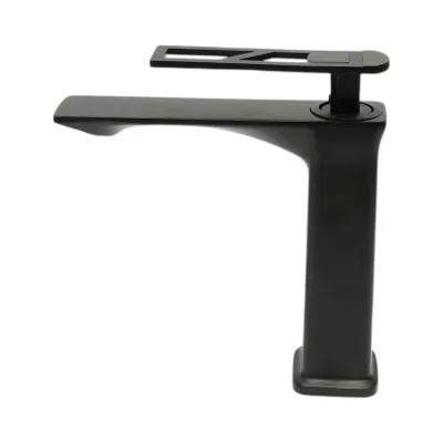 Baterie lavoar baie inalta patrata, monocomanda, negru mat, aliaj zinc, furtunuri incluse - imagine 3