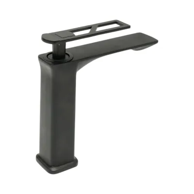 Baterie lavoar baie inalta patrata, monocomanda, negru mat, aliaj zinc, furtunuri incluse - imagine 5
