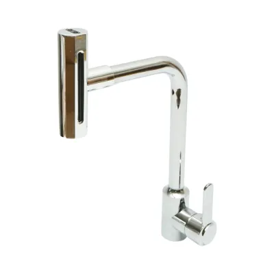 Baterie chiuveta bucatarie tip cascada, 4 functii de curgere, pipa rotativa 360 grade, monocomanda, crom lucios, aliaj zinc, furtunuri incluse