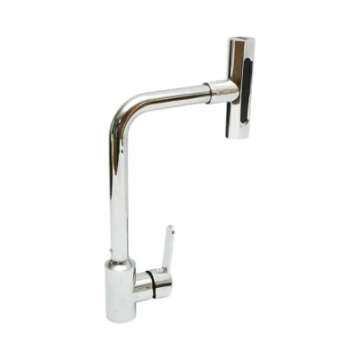 Baterie chiuveta bucatarie tip cascada, 4 functii de curgere, pipa rotativa 360 grade, monocomanda, crom lucios, aliaj zinc, furtunuri incluse - imagine 3