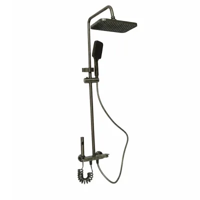 Set dus multifunctional cu termostat, 4 functii de curgere a apei, pipa cada, dus dreptunghiular tip ploaie, para de dus, dus bideu, grafit mat, aluminiu - imagine 4