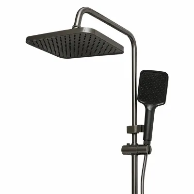 Set dus multifunctional cu termostat, 4 functii de curgere a apei, pipa cada, dus dreptunghiular tip ploaie, para de dus, dus bideu, grafit mat, aluminiu - imagine 5