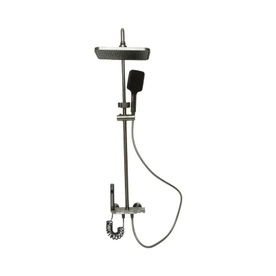 Set dus multifunctional cu termostat, 4 functii de curgere a apei, pipa cada, dus dreptunghiular tip ploaie, para de dus, dus bideu, grafit mat, aluminiu - imagine 3