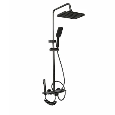 Set dus multifunctional cu termostat, afisaj digital temperatura, 4 functii de curgere a apei, pipa cada, dus dreptunghiular tip ploaie, para de dus, dus bideu, grafit mat, aluminiu - imagine 4