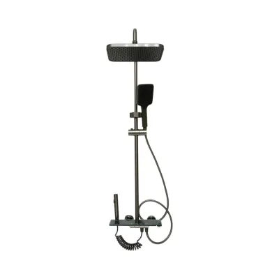 Set dus multifunctional cu termostat, afisaj digital temperatura, 4 functii de curgere a apei, pipa cada, dus dreptunghiular tip ploaie, para de dus, dus bideu, grafit mat, aluminiu - imagine 3