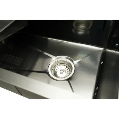 Chiuveta bucatarie multifunctionala din otel inoxidabil grafit mat PVD cu doua baterii, afisaj digital temperatura, doua cascade, dozator detergent, spalator pahare, scurgator, tava, tocator si accesorii incluse 75x46x22cm - imagine 13