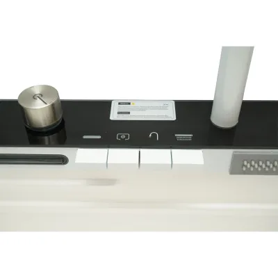 Chiuveta bucatarie multifunctionala din otel inoxidabil alb mat PVD cu doua baterii, afisaj digital temperatura, doua cascade, dozator detergent, spalator pahare, scurgator, tava, tocator si accesorii incluse 75x46x22cm - imagine 11