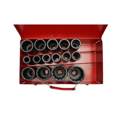 Trusa chei tubulare de impact lungi bihexagonale 17-50mm, patrat 3/4 inch Cr-Mo 15 piese Breckner Germany - imagine 3