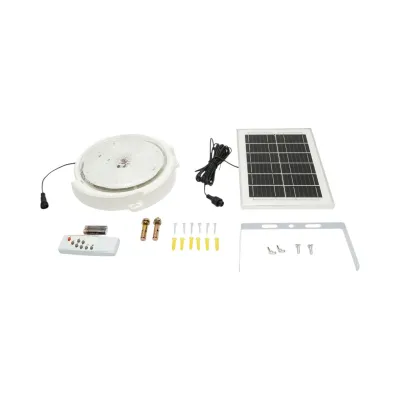 Plafoniera solara LED 150W, 6500K cu panou solar 6W, baterie LiFePO4 3600mAh, senzor crepuscular si telecomanda IP65 Breckner Germany - imagine 3