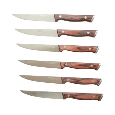 Set 6 cutite steak 12.5cm, lama zimtata otel 3Cr13, maner lemn Pakka Breckner Germany - imagine 2