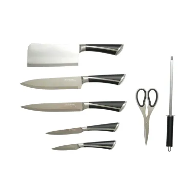 Set cutite bucatarie 8 piese cu suport rotativ acrilic, foarfeca si pila ascutit, lama otel 3Cr13, maner otel 18/0 negru Breckner Germany - imagine 3