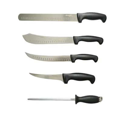 Set cutite macelarie profesionale 5 piese cu geanta, lama otel 5Cr15MoV, maner PP negru Breckner Germany - imagine 3