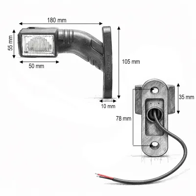 Lampa gabarit laterala LED cu brat 12V-24V 3 functii rosu-alb-galben 180mm Breckner Germany - imagine 3