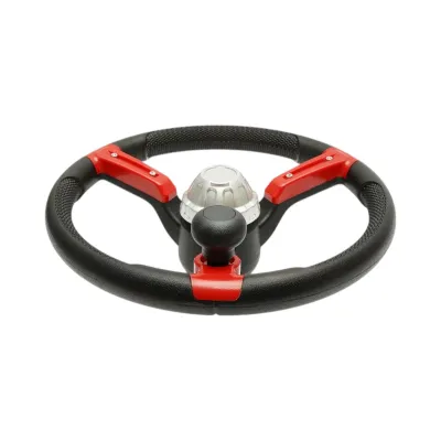 Volan tractor universal 390mm, prindere 25mm Z=24, maner rotativ 360 grade, rosu-negru Breckner Germany