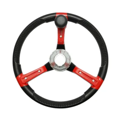 Volan tractor universal 390mm, prindere 25mm Z=24, maner rotativ 360 grade, rosu-negru Breckner Germany - imagine 2