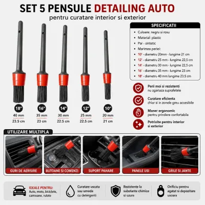 Set 5 pensule detailing curatare interior auto 20-40mm Breckner Germany - imagine 4