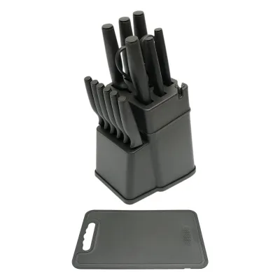 Set cutite bucatarie 15 piese cu suport, tocator si foarfeca, lama otel 3Cr13, maner PP negru Breckner Germany