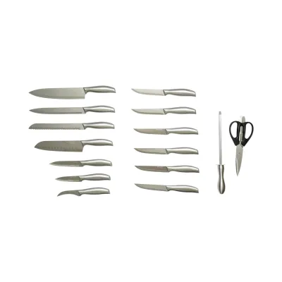 Set cutite bucatarie 16 piese cu suport lemn, foarfeca si pila ascutit, lama otel 3Cr13, maner otel 18/0 Breckner Germany - imagine 2