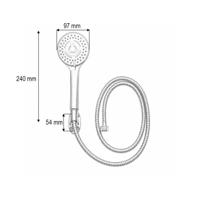 Set para dus cu furtun zincat 1.5m, suport perete, 5 functii, crom lucios, plastic 97x240mm - imagine 3