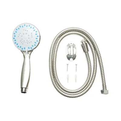Set para dus cu furtun zincat 1.5m, suport perete, 5 functii, crom lucios, plastic 95x220mm - imagine 2