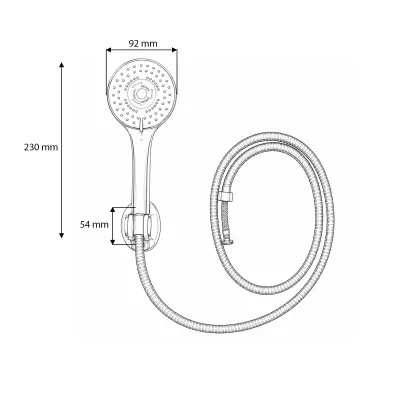 Set para dus cu furtun zincat 1.5m, suport perete, 5 functii, crom lucios, plastic 92x230mm - imagine 3