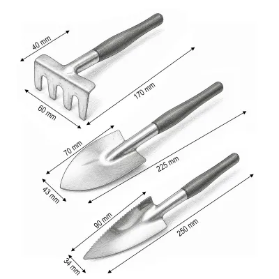Set 3 unelte gradinarit cu lopatica, cultivator, grebla si maner metalic Breckner Germany - imagine 3
