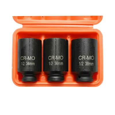 Trusa chei tubulare de impact lungi 34mm, 36mm, 38mm, patrat 1/2 inch Cr-Mo 3 piese Breckner Germany - imagine 3
