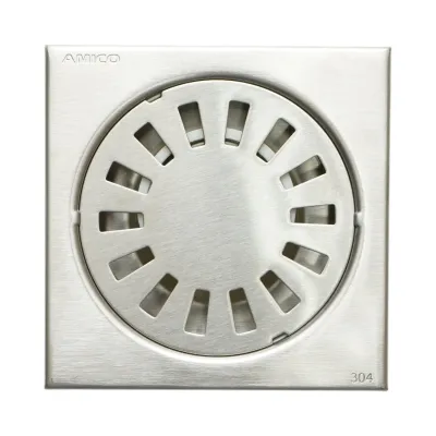 Sifon de pardoseala patrat cu gratar, argintiu satinat, otel inoxidabil 100x100mm - imagine 6