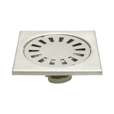 Sifon de pardoseala patrat cu gratar, argintiu satinat, otel inoxidabil 100x100mm
