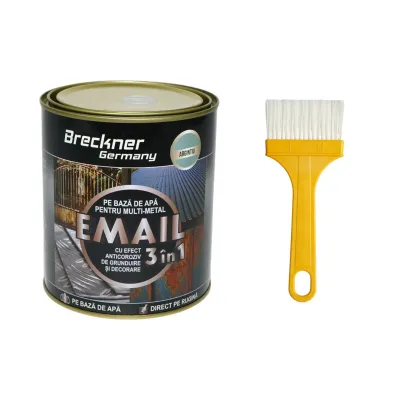 Vopsea email anticoroziva 3 in 1 argintie pentru metal 750g, direct pe rugina, pe baza de apa Breckner Germany