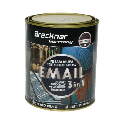 Vopsea email anticoroziva 3 in 1 maro ciocolatiu mat pentru metal 750g, direct pe rugina, pe baza de apa Breckner Germany - imagine 2
