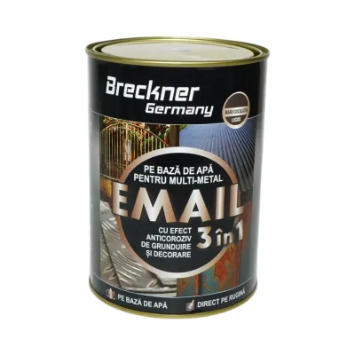 Vopsea email anticoroziva 3 in 1 maro ciocolatiu lucios pentru metal 2kg, direct pe rugina, pe baza de apa Breckner Germany - imagine 2