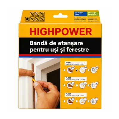 Garnitura etansare usi si ferestre alba autoadeziva 10m, profil D 3-7mm, EPDM HighPower - imagine 2