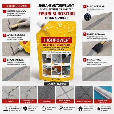 Sigilant autonivelant elastic pentru umplere si reparare fisuri beton gri 500g HighPower - imagine 3