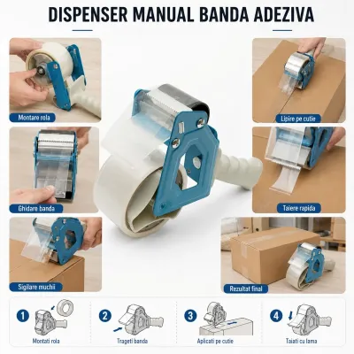 Dispenser manual banda adeziva/scotch 50mm cu taietor pentru ambalare HighPower - imagine 5