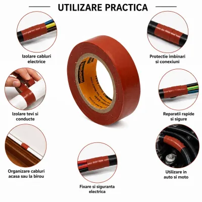 Banda izolatoare rosu bordo vinil 19mm x 9m Anti Fire Super AAA+ HighPower - imagine 4