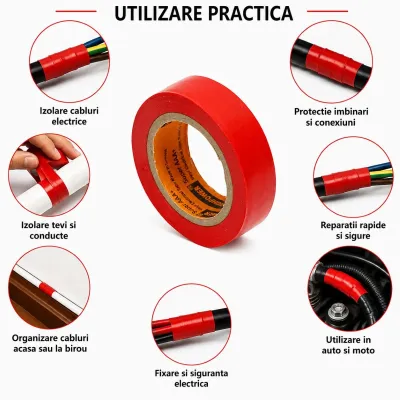 Banda izolatoare rosie vinil 19mm x 9m Anti Fire Super AAA+ HighPower - imagine 4