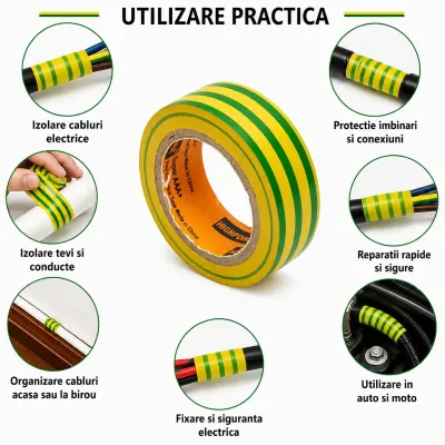 Banda izolatoare galben-verde vinil 19mm x 9m Anti Fire Super AAA+ HighPower - imagine 4