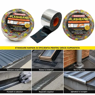 Banda bituminoasa autoadeziva 100mm x 10m pentru etansare si hidroizolare HighPower - imagine 4