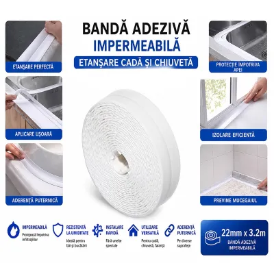 Banda etansare cada si chiuveta impermeabila autoadeziva 22mm x 3.2m HighPower - imagine 4