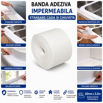 Banda etansare cada si chiuveta impermeabila autoadeziva 60mm x 3.2m HighPower - imagine 4