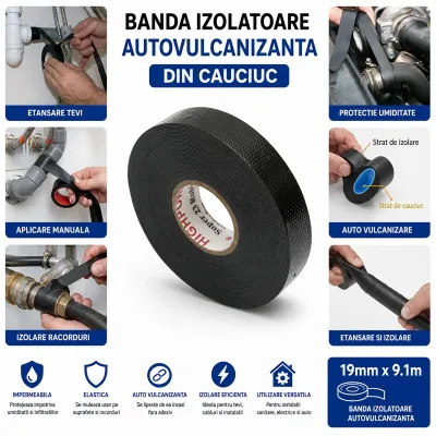 Banda autovulcanizanta electroizolanta din cauciuc 19mm x 9.1m Super 23 HighPower - imagine 4