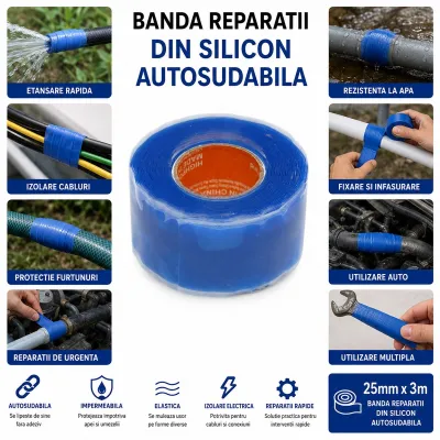 Banda siliconica autovulcanizanta electroizolanta impermeabila 25mm x 3m HighPower - imagine 4